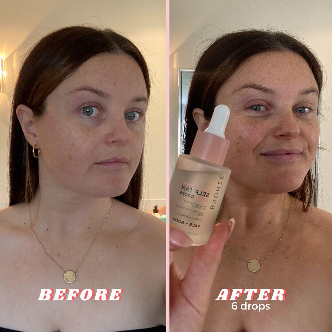 Face Tanning Drops before and after - GlowBronze by GlowDry Australia