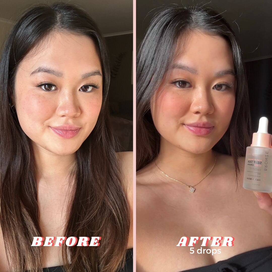 Face Tanning Drops before and after - GlowBronze by GlowDry Australia