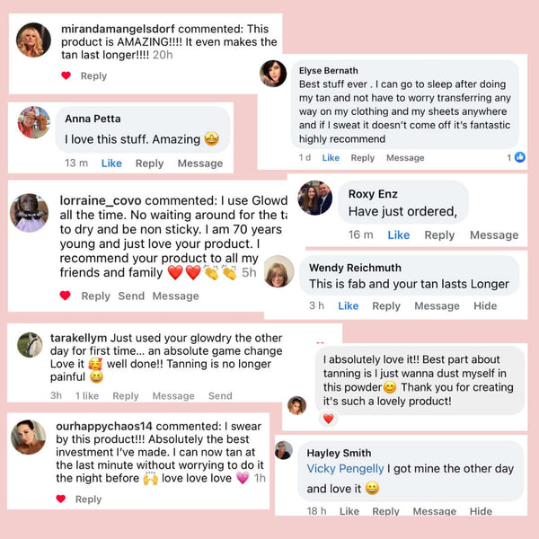 Fake Tan Drying Powder user comments and reviews - GlowDry Australia