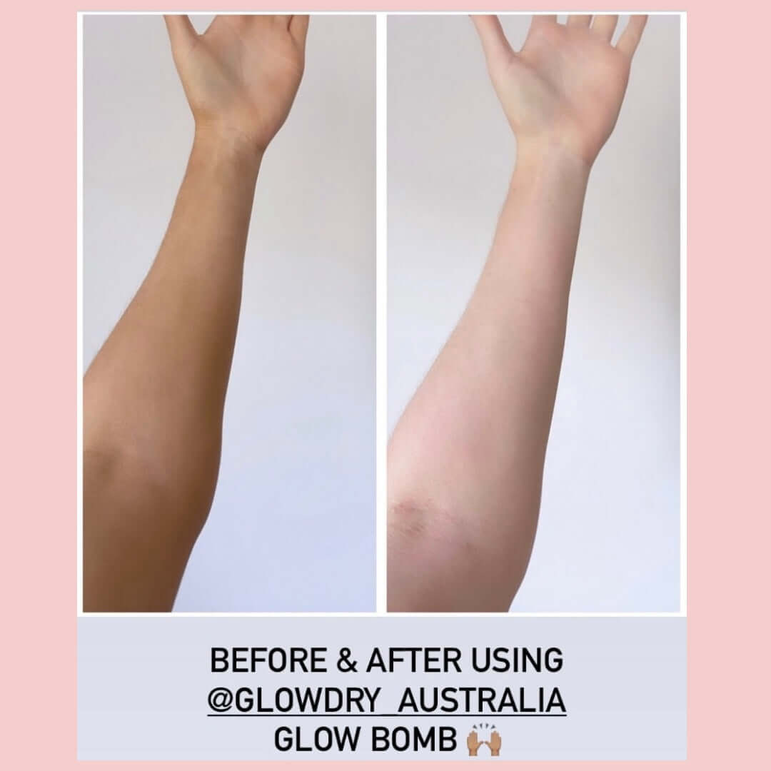 Fake Tan Remover Bathtub Bath Bomb before and after - GlowBomb by GlowDry Australia